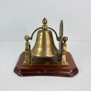 Vintage Desk Nautical Bell Leonard Silver Mfg Co Solid Brass Wood Base